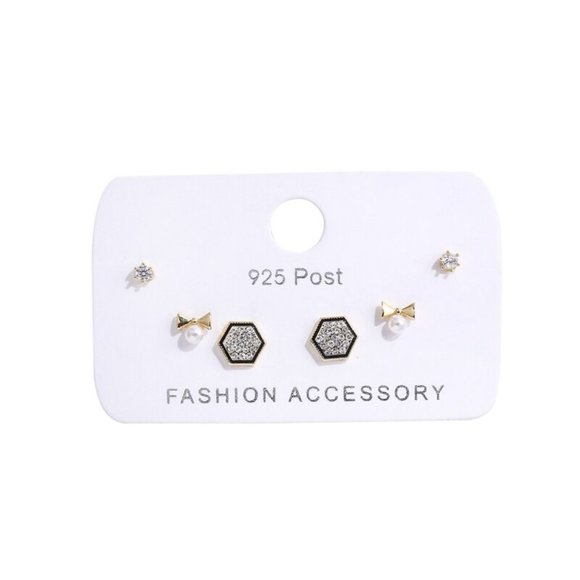 [3 Pairs] 925 Sterling Silver Diamond Earrings F - Picture 7 of 7